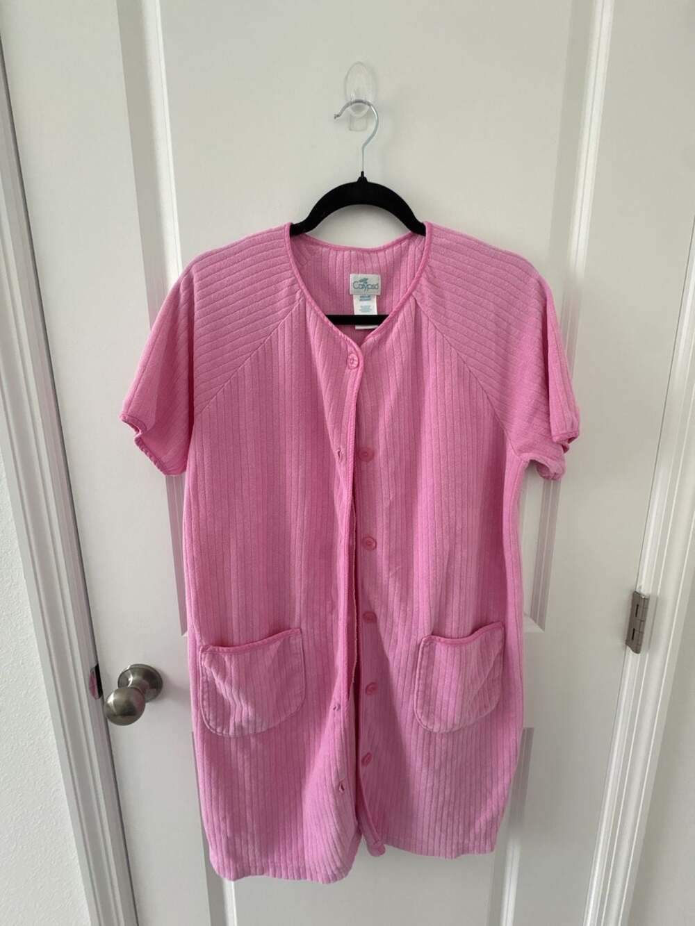 Calypso Pink Ribbed Terry Cloth Button-Front Lounger Robe